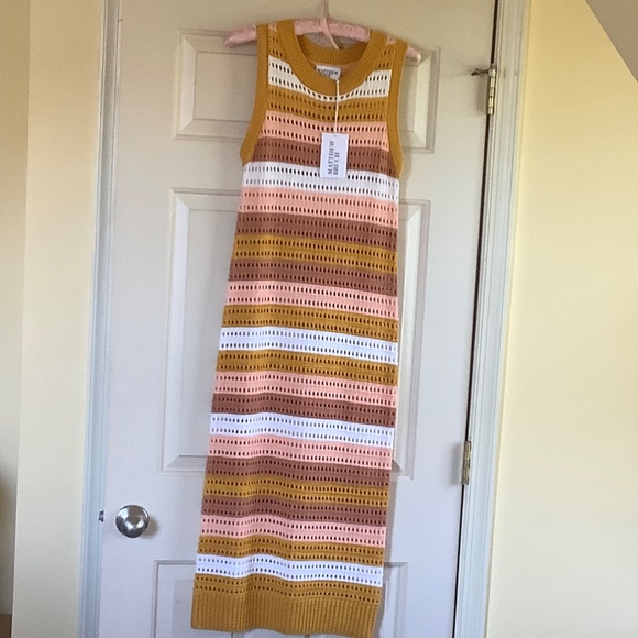 Matthew Bruch Striped Knit-Mesh Midi Tank Dress Sunset SZ 1/ US Small - Picture 3 of 14